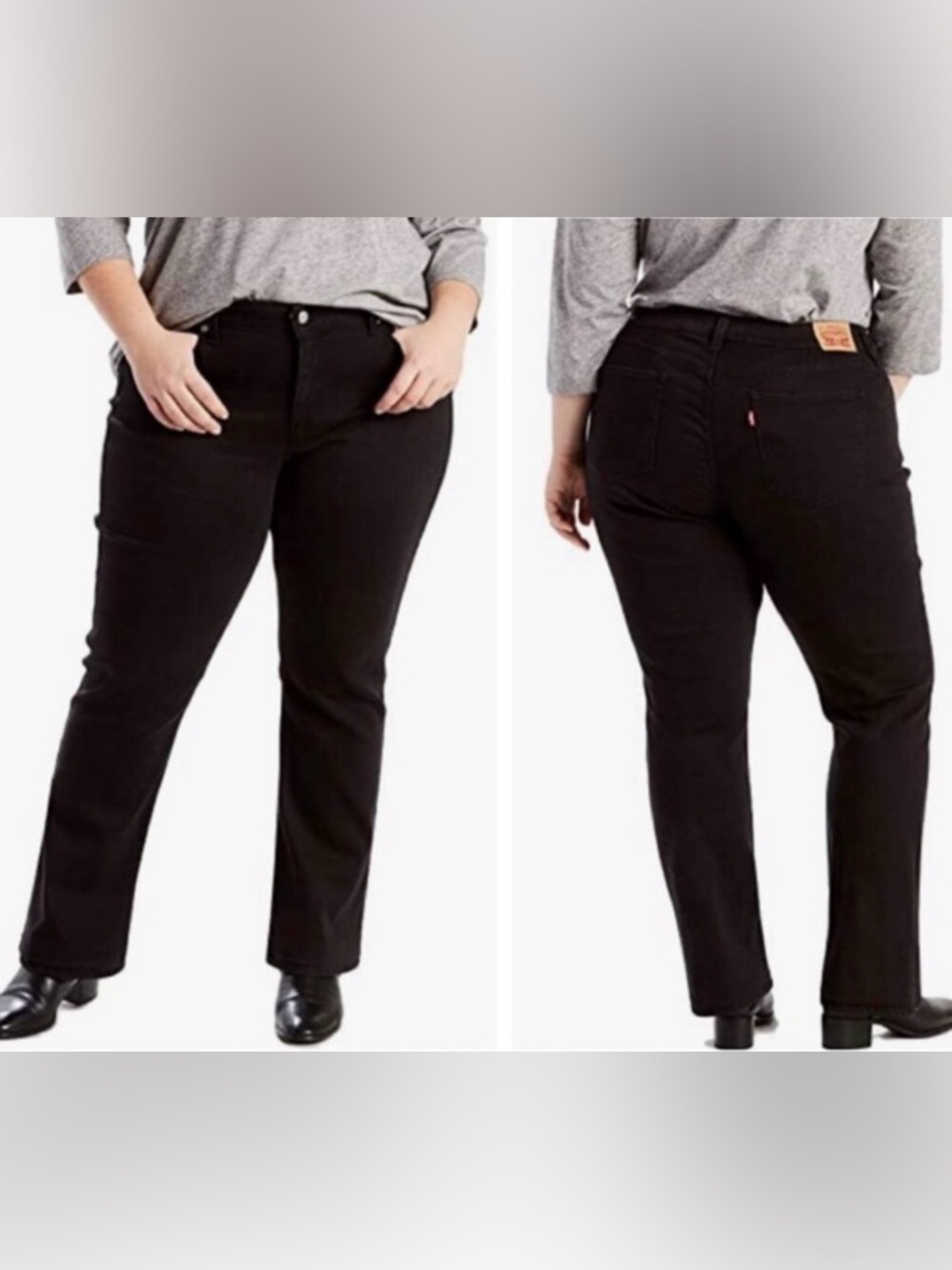 Levi's 414 Classic Straight Leg High Waist 20 Stretch Boot Zip Black Denim Jeans